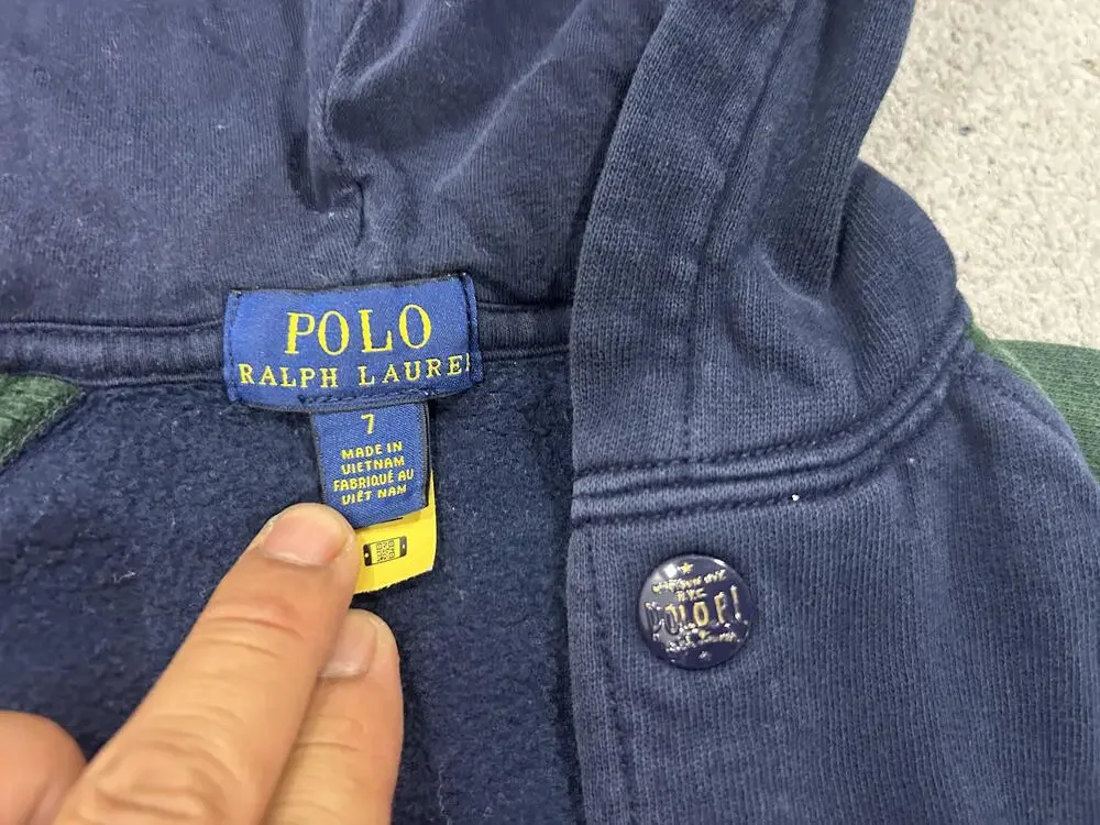 Polo Ralph Lauren Jacket Kids 7 Blue Green Fleece Hooded Varsity Snap Logo